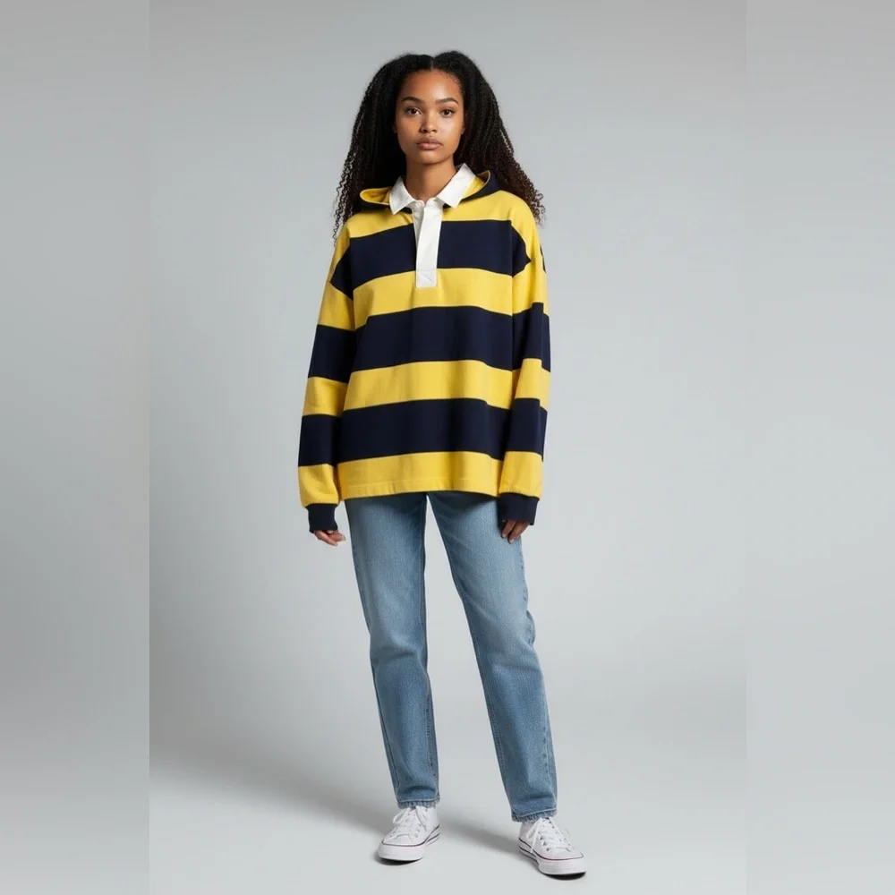 WE-AR4 Striped Yellow and Navy Hoodie - Picture 1 of 5